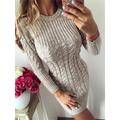 Women's Sweater Dress Crew Neck Cable Knit Cotton Acrylic Hollow Out Fall Winter Outdoor Sport Going out Stylish Casual Soft Long Sleeve Solid Color Silver Light Blue claret S M L