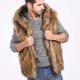 Men's Vest Faux Fur Gilet Daily Wear Vacation Going out Fashion Basic Winter Spring Fall Hooded Faux Fur Comfortable Plain Single Breasted Hooded Regular Fit Brown Vest