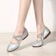 Women's Silver Sequin Dance Shoes with Elastic Cross Straps – Lightweight Flats for Ballet, Jazz, and Modern Dance Performances