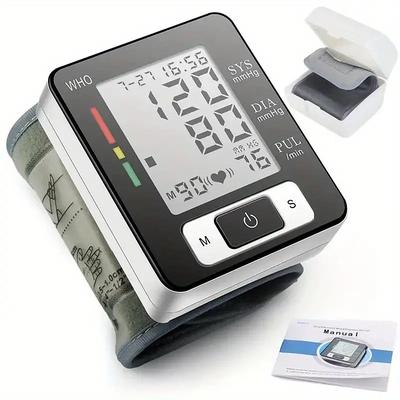 1pc Classic Wrist Blood Pressure Monitor With VoiceBlood Pressure Machine Have Large LCD Display - Digital Automatic Blood Pressure Wrist Cuff And Carrying Case Included(NO Battery Inside)