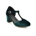 Women's Shoes Heels Pumps Summer New Green One-Line Buckle Velvet Thick Heel Shoes Mary Jane High Heels Princess Shoes