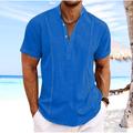 Men's Shirt Guayabera Shirt Linen Shirt Popover Shirt Summer Shirt Beach Shirt White Navy Blue Blue Short Sleeve Plain Collar Summer Casual Daily Clothing Apparel