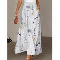 Women's Wide Leg Pants Floral Trousers Full Length Vacation Fashion Street Daily White S M Fall Winter