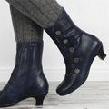 Women's Boots Button Boots Brogue Plus Size Outdoor Daily Solid Color Booties Ankle Boots Winter Kitten Heel Pointed Toe Elegant Casual Minimalism Walking PU Lace-up Black Navy Blue Blue