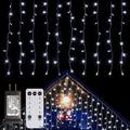 Outdoor Christmas Icicle Window Curtain Lights 6x1M-300LED Plug in 9 Colors Remote Control Window Wall Hanging Light Warm White RGB for Bedroom Party Garden Christmas Decorations 31V EU/US/AU/UK Plug