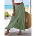 Women's Skirt Long Skirt Linen Skirts Straight Maxi Skirts Split Solid Colored Office / Career Causal Autumn / Fall Faux Linen Gold Velvet Fashion coastalgrandmastyle Summer Black White Navy Blue