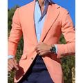 Men's Cocktail Attire Blazer Ceremony Wedding Party Business Attire Fashion Casual Spring Fall Polyester Plain Pocket Casual / Daily Single Breasted Blazer Light Pink Yellow Pink Royal Blue