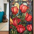 Stained Glass Window Privacy Film, UV Blocking Window Film, Colorful Flower Pattern Door Covering for Bathroom Office Kitchen Window Home Decor