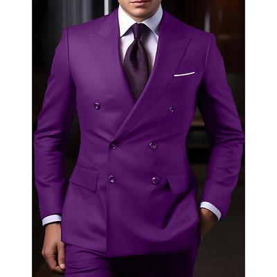 Men's Wedding Suits Black White Business Formal Solid Colored Tailored Fit 2 Piece Double Breasted Six-buttons