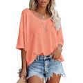 summer v-neck doll sleeve waffle knit loose solid color short sleeve t-shirt top women's