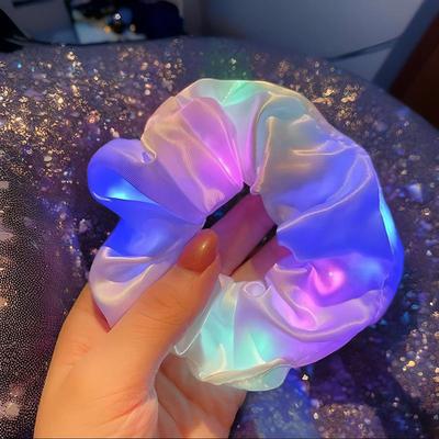 LED Luminous Scrunchies Ponytail Headwear Elastic Hair Tie Solid Color Carnival Party Hair Accessories