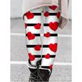 Women's Leggings Polyester Heart Wine Black Active High Waist Long Valentine's Day Vacation Spring