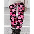 Women's Leggings Polyester Heart Wine Black Active High Waist Long Valentine's Day Vacation Spring