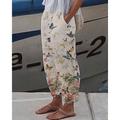 Women's Linen Pants Pants Trousers Baggy Faux Linen Floral Side Pockets Baggy Full Length Fashion Casual Daily Blue khaki S M