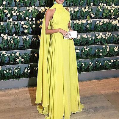 Beach Wedding A-Line Evening Gown Elegant Dress Formal Wedding Guest Floor Length Sleeveless High Neck Capes Chiffon with Ruched 2025