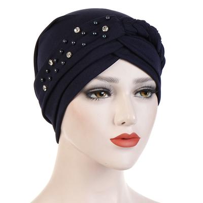 India Muslim Women Hijab Hat with Beads Turban Headscarf Islamic Head Wrap Lady Beanie Bonnet Hair Loss Cover