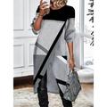 Women's Work Dress Semi Formal Dress Wrap Dress Fashion Winter Dress Office Daily Midi Dress Print Split Crew Neck Long Sleeve Geometric Color Block Regular Fit White Wine Red Fall Winter S M L XL XXL