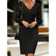 Women's Black Dress Bodycon Knee Length Dress Lace Patchwork Party Sexy V Neck Long Lace Sleeve Summer Spring