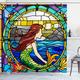 Stained Glass Mermaid Bathroom Deco Shower Curtain with Hooks Bathroom Decor Waterproof Fabric Shower Curtain Set with12 Pack Plastic Hooks