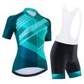 21Grams Women's Cycling Jersey with Bib Shorts Cycling Jersey with Shorts Short Sleeve Mountain Bike MTB Road Bike Cycling Black Green Purple Graphic Stripes Bike Clothing Suit 3D Pad Breathable