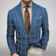 Men's Casual Plaid Derby Blazer Jackets Vintage Business Lightweight Blazer Slim Fit Notched Lapel Single Breasted Sport Coats Wine Blue 2024