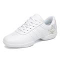 Unisex Dance Sneakers Cheer Shoes Practice HipHop Cheerleading Sneaker Flat Heel Round Toe Lace-up Adults' Children's White