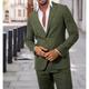 Green Men's Linen Linen Suits Beach Wedding Summer Suits Solid Colored 2 Piece Tailored Fit Single Breasted Two-buttons 2024