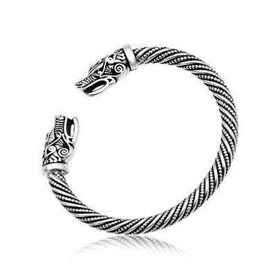 Viking Dragon Head Metal Cuff Bangle Irish Celtic Knot Screw Bracelet