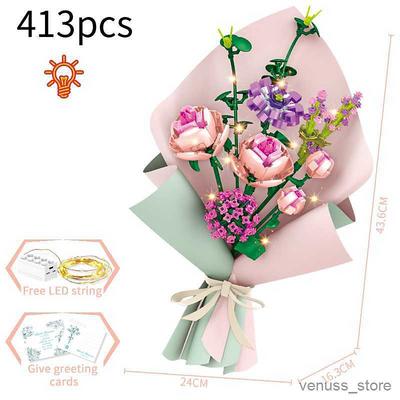 Women's Day Gifts Blocks LED Flowers Rose Building Block Lamp Bouquet Small Particles Compatible With Assembled Flower Holiday Gift Rose Series Toys R231208 Mother's Day Gifts for MoM