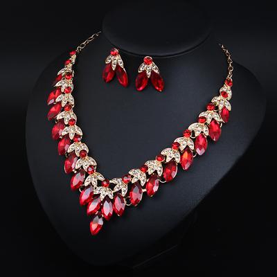 Bridal Jewelry Sets Two-piece Suit Crystal Rhinestone Alloy 1 Necklace Earrings Women's Statement Colorful Cute Fancy Flower irregular Jewelry Set For Party Wedding