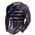 Men's T shirt Tee Distressed T Shirt Graphic Prints American Flag National Flag Crew Neck Khaki Dark Grey Black White Black / Red Black / Brown 3D Print Outdoor Street Long Sleeve Print Clothing