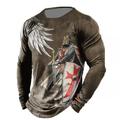 Men's T shirt Tee Distressed T Shirt Graphic Prints American Flag National Flag Crew Neck Khaki Dark Grey Black White Black / Red Black / Brown 3D Print Outdoor Street Long Sleeve Print Clothing