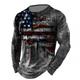 Men's T shirt Tee Distressed T Shirt Graphic Prints American Flag National Flag Crew Neck Khaki Dark Grey Black White Black / Red Black / Brown 3D Print Outdoor Street Long Sleeve Print Clothing