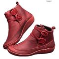 Women's Boots Valentines Gifts Plus Size Comfort Shoes Daily Solid Color Booties Ankle Boots Winter Flat Heel Round Toe Elegant Plush Casual Faux Leather Lace-up Black Red Light Grey