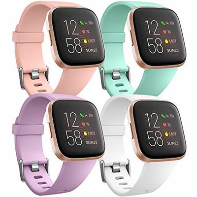 4 Pack Smart Watch Band Compatible with Fitbit Versa 2 / Versa Lite / Versa SE / Versa Silicone Smartwatch Strap Soft Elastic Adjustable Sport Band Replacement Wristband