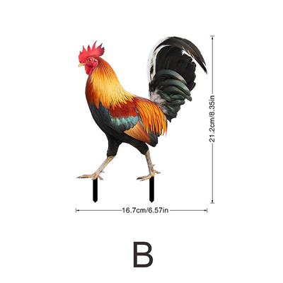 Acrylic 2D Lawn Stake Garden Chicken Stake Flat Decorative Panel Garden Decor Stakes Chicken Yards Art Decorative Lawn Sign Chicken Stake Sign Chicken Ornament Yard Ornament Outdoor