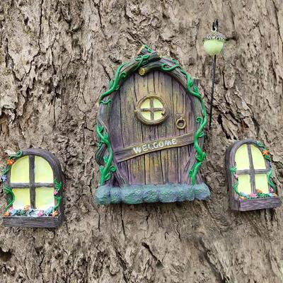 Miniature Fairy Home Window and Door for Trees Cute Miniature Fairy Garden Cute Tree Decoration Garden Door Creative Luminous Tree Decor Fairy Door Decor Accessories for Wall and Outdoor Trees