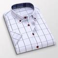 Men's Dress Shirt Plaid Shirt Button Down Shirt Collared Shirt White Wine Navy Blue Short Sleeve Plaid / Check All Seasons Wedding Work Clothing Apparel