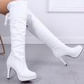 Women's Boots Plus Size Heel Boots Outdoor Daily Solid Color Over The Knee Boots Thigh High Boots Winter Stiletto Heel Round Toe Elegant Vintage Casual Faux Leather Lace-up Matte Black Black White