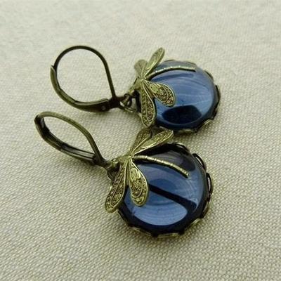 Women's Earrings Vintage Style Dragonfly Cool Vintage Earrings Jewelry claret / Moonstone / Denim Blue For Fall Wedding Party 2pcs