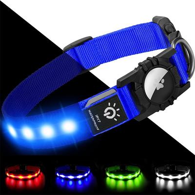 LED Dog Collar with AirTag Holder – IPX7 Waterproof USB-C Rechargeable Glow Nylon Pet Collar for Small Dogs Puppies, Light Up Flashing for Night Walking