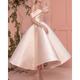 A-Line Prom Dresses Elegant Dress Valentine's Day Wedding Guest Ankle Length Short Sleeve Off Shoulder Satin with Sleek 2024