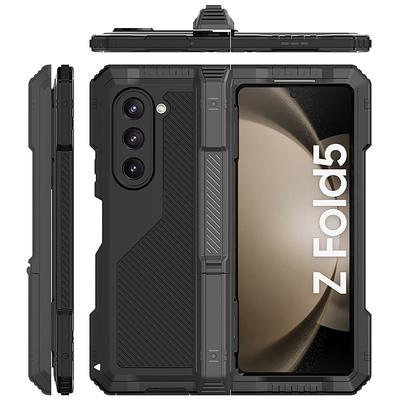 Phone Case For Samsung Galaxy Z Fold 5 Heavy Duty Kickstand Shockproof Armor Metal Silicone