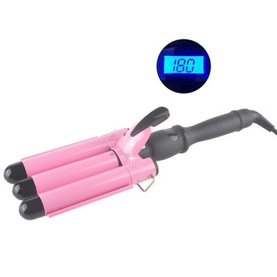 3 Barrel Curling Iron Wand Dual Voltage Hair Crimper with LCD Temp Display - 1 Inch Ceramic Tourmaline Triple Barrels Temperature Adjustable Portable Hair Waver Heats Up Quickly