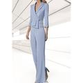 Two Piece Jumpsuit / Pantsuit Mother of the Bride Dress Wedding Guest Elegant V Neck Floor Length Stretch Chiffon 3/4 Length Sleeve Wrap Included with Buttons 2024
