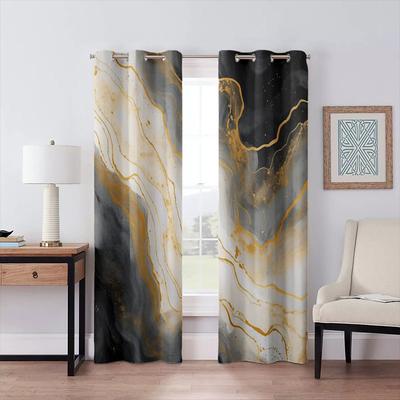 2 Panels Marble Pattern Curtain Drapes 100% Blackout Curtain For Living Room Bedroom Kitchen Window Treatments Thermal Insulated Room Darkening