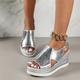 Women's Sandals Wedge Sandals Platform Sandals Ankle Strap Sandals Wedding Outdoor Solid Color Summer Wedge Heel Elegant Fashion Minimalism PU Buckle Silver Gold