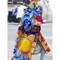 Women's Overcoat Long Pea Coat Oversized Lapel Trench Coat Windproof Warm Winter Coat Floral Print Street Style Outerwear Long Sleeve Fall Winter Yellow Blue Purple Jacket