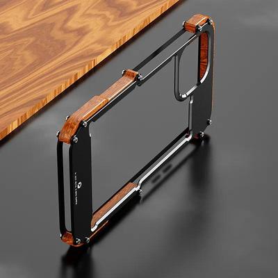 Phone Case For iPhone 15 14 Pro Max Plus 13 12 11 Pro Max Bumper Frame 4 Corners Protection Solid Color Wooden Aluminum Alloy
