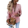 Women's Blazer Fall Formal Button Houndstooth Winnter Windproof Streetwear Regular Fit Outerwear Long Sleeve Yellow S